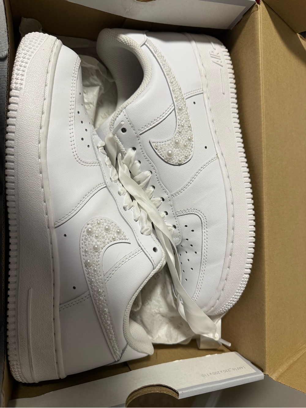 Nike Air Force 1’s White Pearl-Embellished - Picture 1 of 6